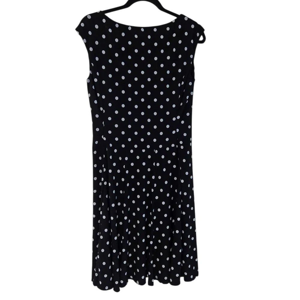 Lauren Ralph Lauren Black Midi Dress with White Dots Sz 12 - Picture 14 of 16